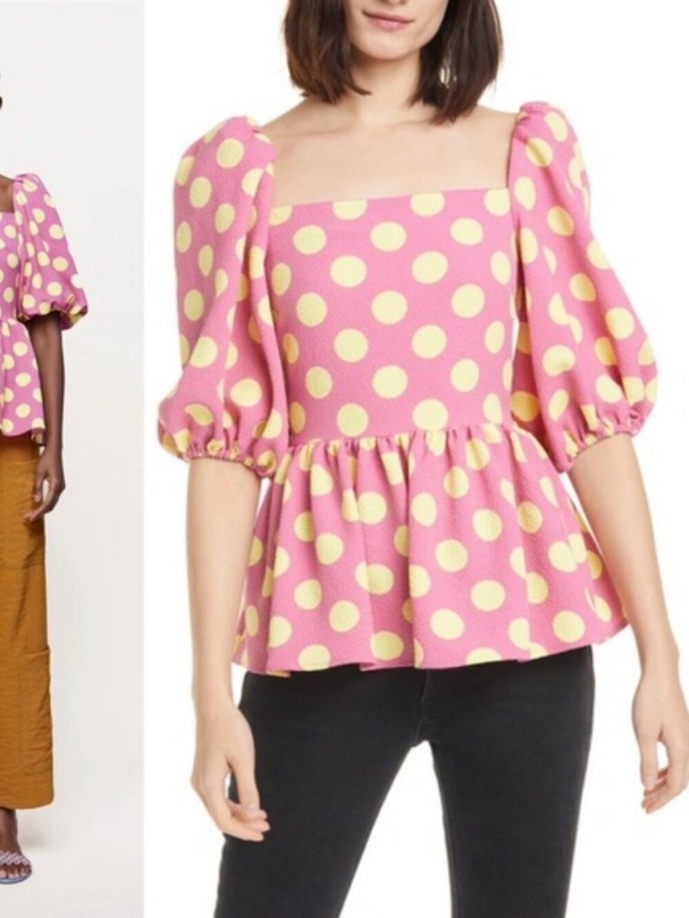 STINE GOYA Polka Dot Irene Puff Sleeve Blouse Size XS